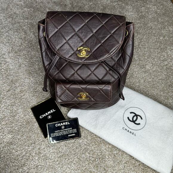 CHANEL Handbags - Chanel Matelasse Chain Backpack Duma Lambskin CC Logo Chocolate Brown Vintage